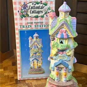 Vintage 1995 Cottontale Cottages Hand Painted Train Station With Light
